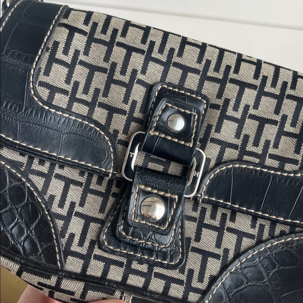 Tommy Hilfiger Woven Monogram Canvas Shoulder Bag with Black Trim - Picture 8 of 15